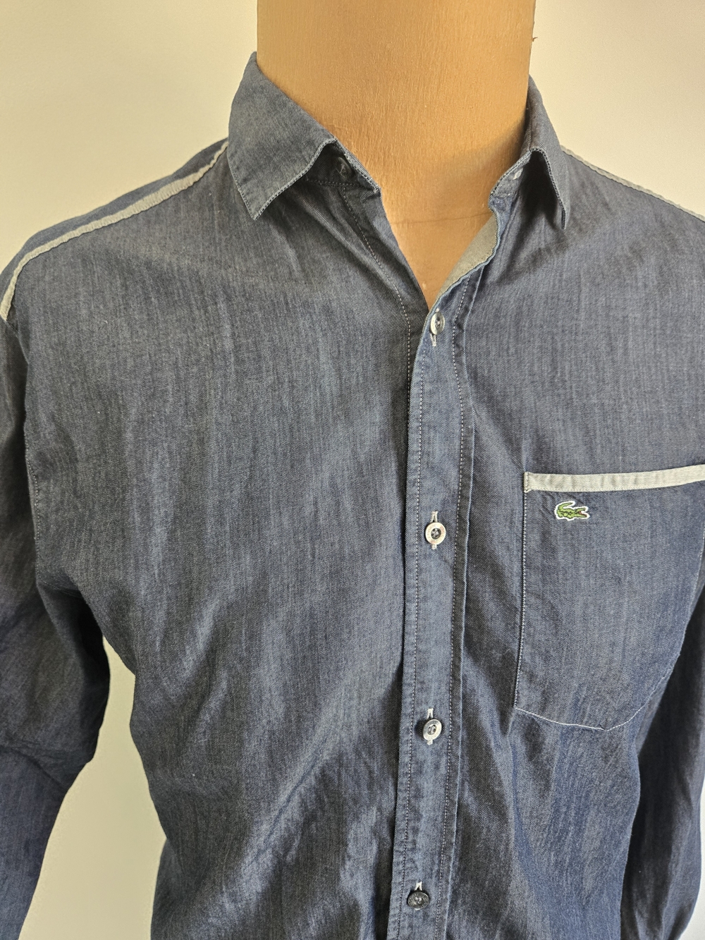 LACOSTE Dark Blue Chambray Button-Up Shirt